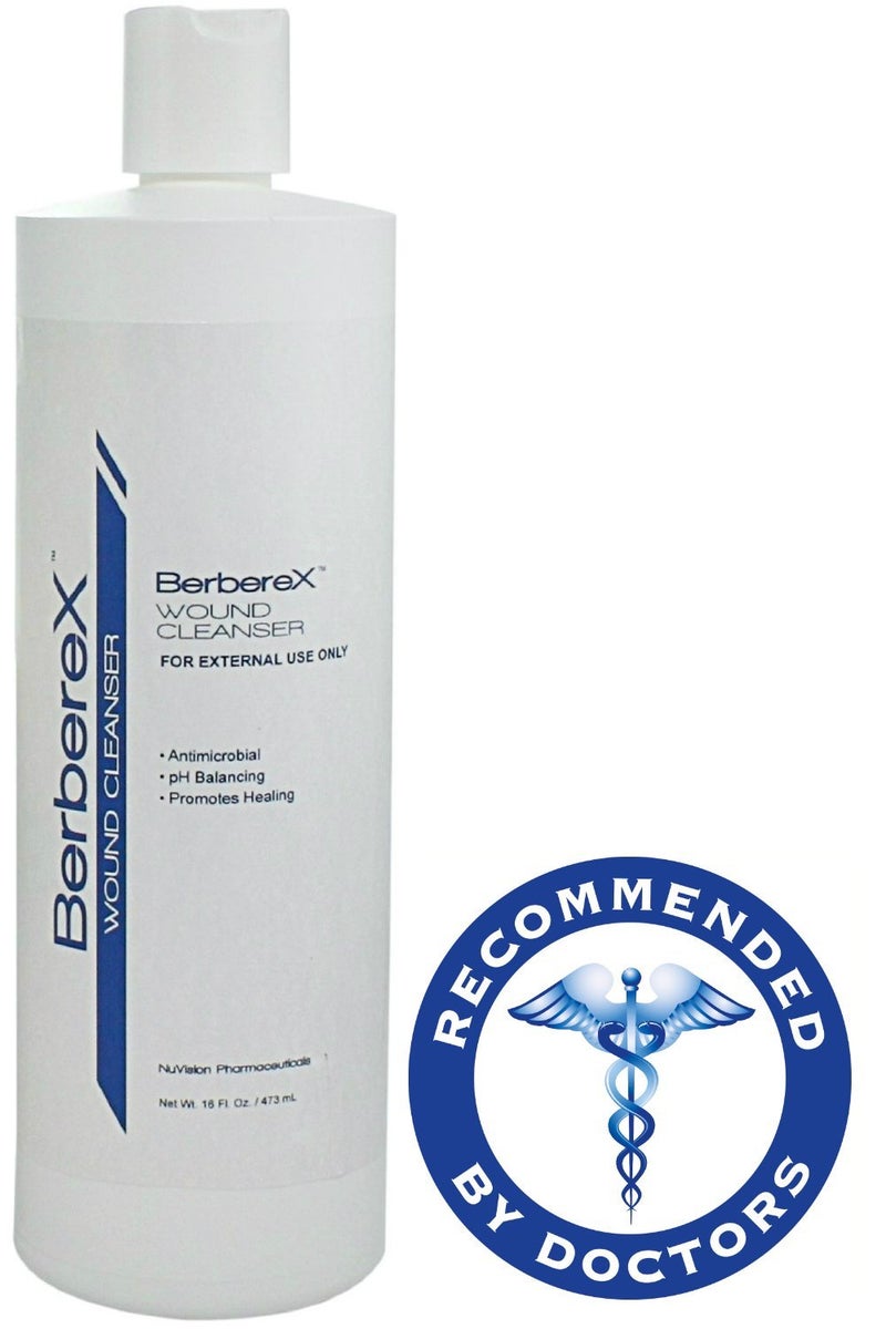 BerbereX بربيركس مطهر جروح مضاد للميكروبات للجروح والخدوش والحروق والعمليات الجراحية والجروح ورعاية الجروح ورذاذ مطهر للإسعافات الأولية، قرح الضغط، قرح الفراش، قرح السكري، غسيل البشرة وشطفها - 16 أونصة. - Image 1