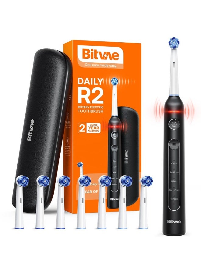 بيتفي فرشاة أسنان كهربائية قابلة لإعادة الشحن من Bitvae BV R2 للبالغين، 5 أوضاع تنظيف، شعيرات ناعمة، مقاومة للماء IPX7، فرشاة أسنان لتبييض الأسنان - Image 1
