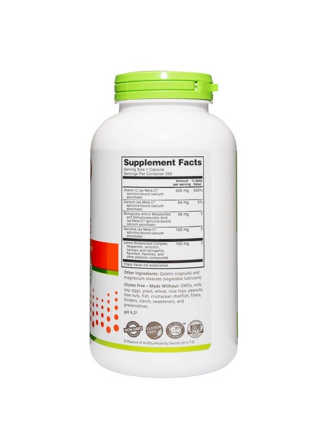 Metac Capsules 500 Mg Spirulinabound Vitamin C 250 Count ; Buffered With Calcium Biologically Active Spirulina Metabolites & Lemon Bioflavonoids ; Antioxidant & Collagen Support