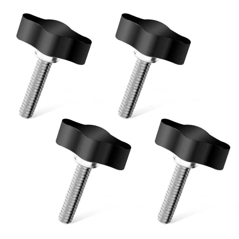 Eldraqth 4 Pcs 1/4"-20 x 1 Threaded Thumb Screw, Black Adjustable Tee Wing Aluminum Knob Stainless Steel Standard/Coarse Thread - Image 1