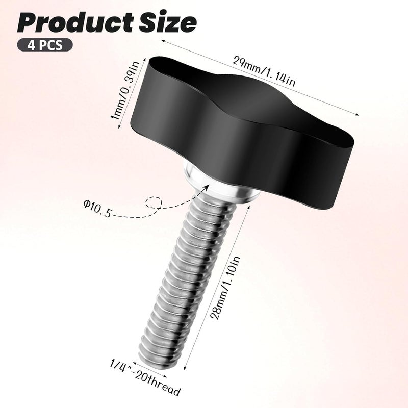 Eldraqth 4 Pcs 1/4"-20 x 1 Threaded Thumb Screw, Black Adjustable Tee Wing Aluminum Knob Stainless Steel Standard/Coarse Thread - Image 2