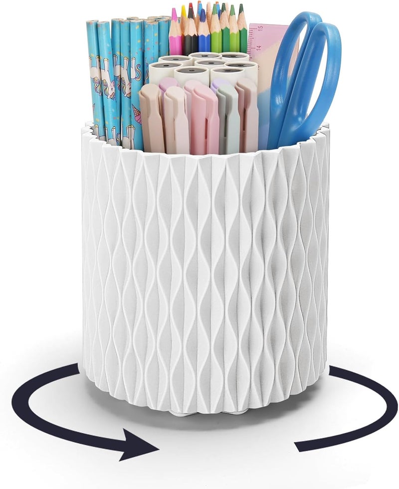 minimaliving Desk Organiser,Stylish Rhombus Pen Holder for Desk 360°Rotating Office Desk Accessories,Pencil Pot with 5 Compartments Storage Box Caddy for Office,School,Home,Art Supply(Pure White) - Image 1