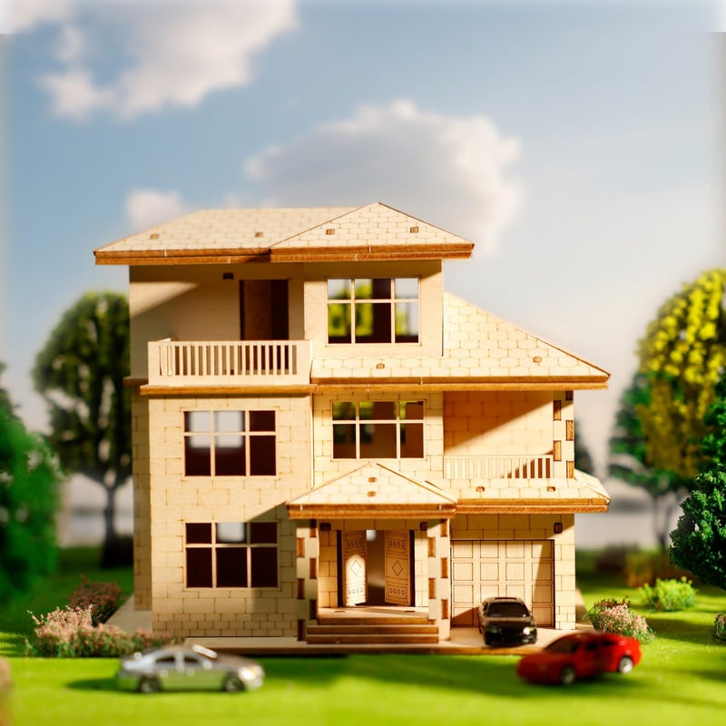 FOKKAH 3D Wooden Puzzles for Adults,DIY Color Modern Villa Wooden Model Kits,Creative Art Ornaments,Gift on Birthday - Image 1