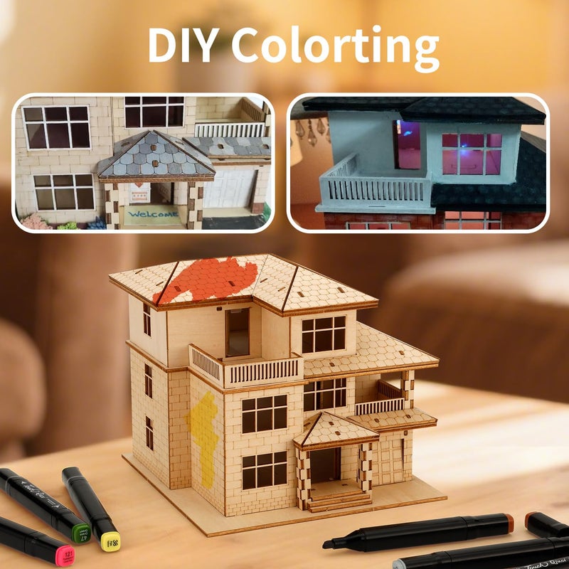 FOKKAH 3D Wooden Puzzles for Adults,DIY Color Modern Villa Wooden Model Kits,Creative Art Ornaments,Gift on Birthday - Image 3