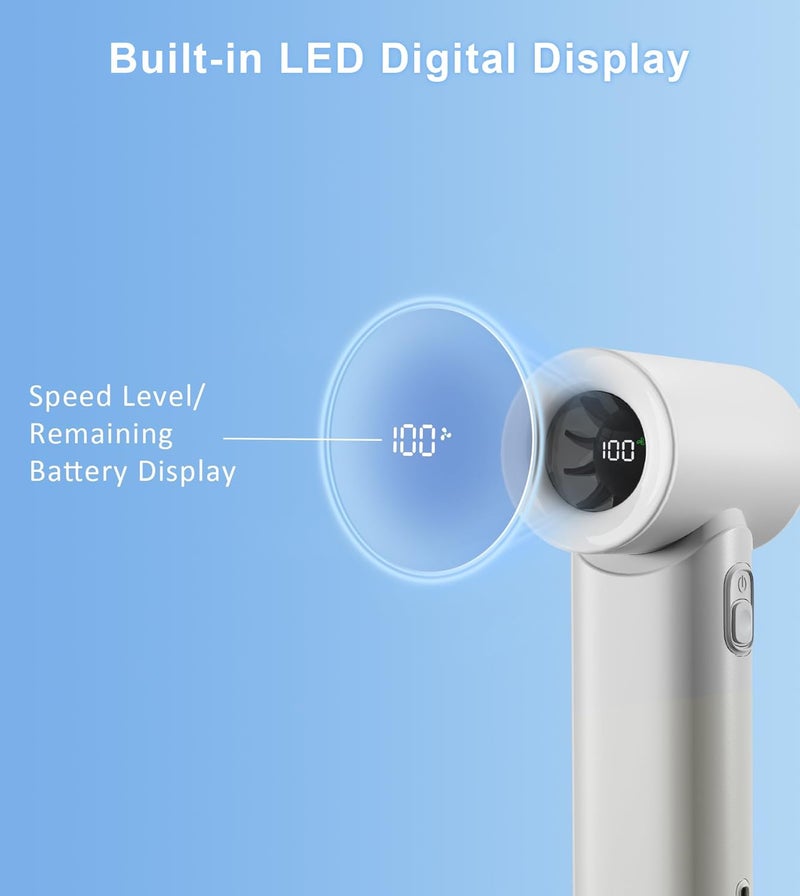 TONEOF 5000mAh Handheld Turbo Fan, Rechargeable Portable Personal Fan, Mini Desk Fans with a Lanyard, 5 Speeds, LED Display, High Speed Cooling, USB Fan for Travel/Outdoor/Indoor-Beige Grey - Image 5
