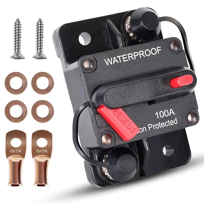 Erayco 100 Amp Circuit Breaker with Manual Reset for Car Marine Trolling Motors Boat ATV Manual Power Protect for Audio System Fuse, 12V-48VDC, Waterproof (100A) - Image 1