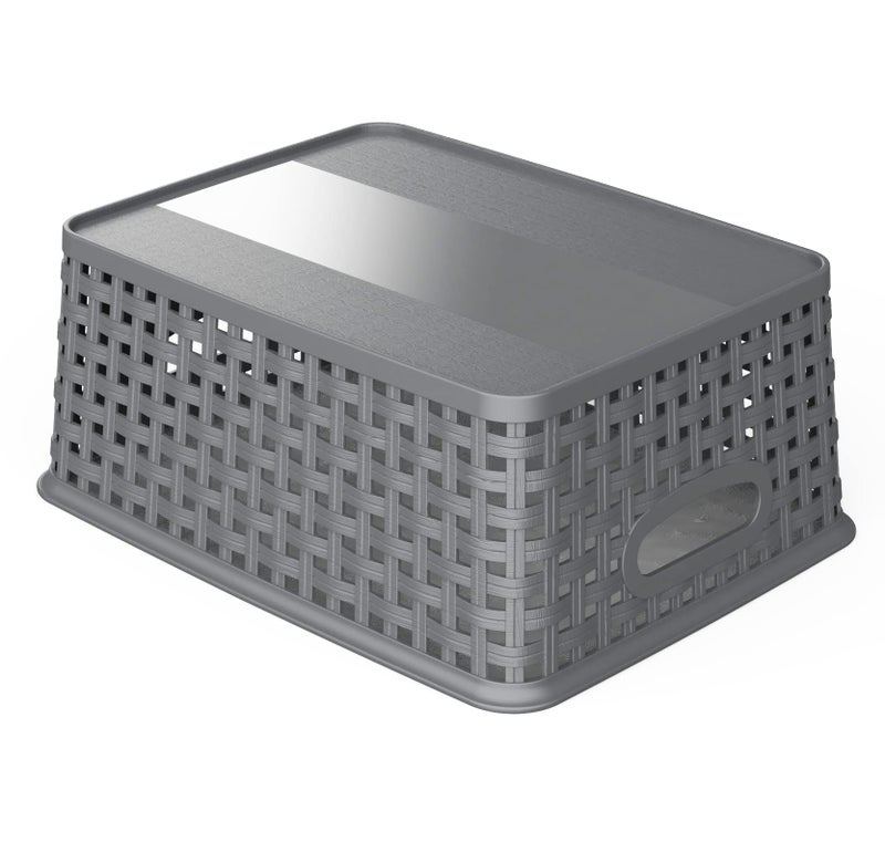 WYT 12-Pack Plastic Small Shelf Storage Weave Baskets for Organizing, Grey - Image 3