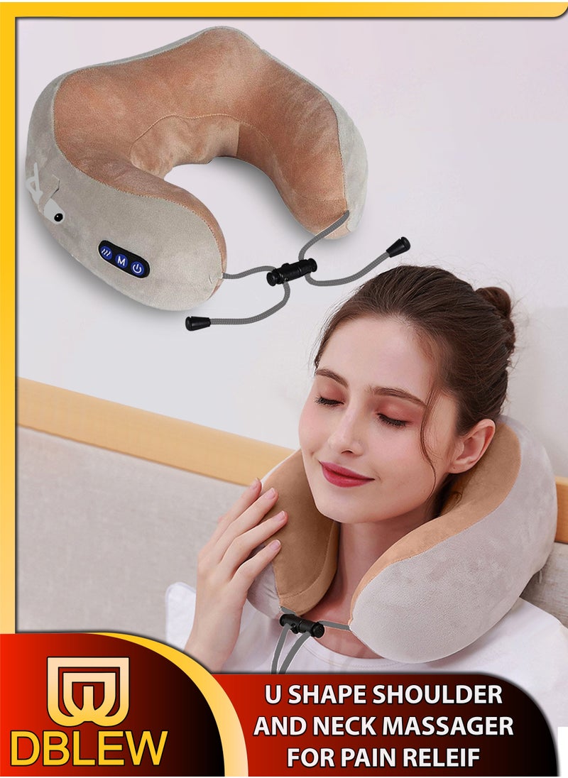 DBLEW Electric Rechargeable U Shape Potable Shiatsu Pillow Massager Cervical Neck And Shoulder Kneading Vibrating Massage Pain Relief For Airplane Flight Travel Train Travelling Car Home Office Relaxation  - Image 1