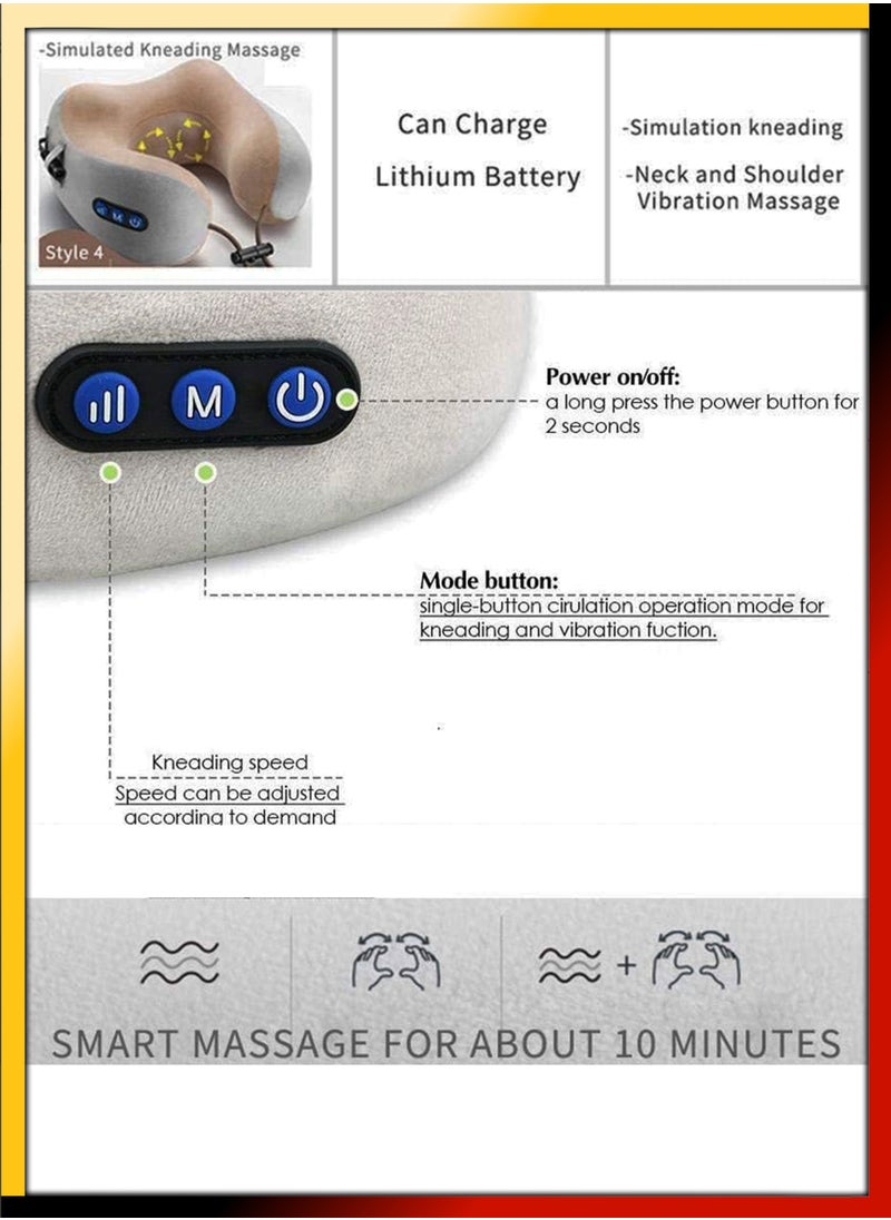 DBLEW Electric Rechargeable U Shape Potable Shiatsu Pillow Massager Cervical Neck And Shoulder Kneading Vibrating Massage Pain Relief For Airplane Flight Travel Train Travelling Car Home Office Relaxation  - Image 4