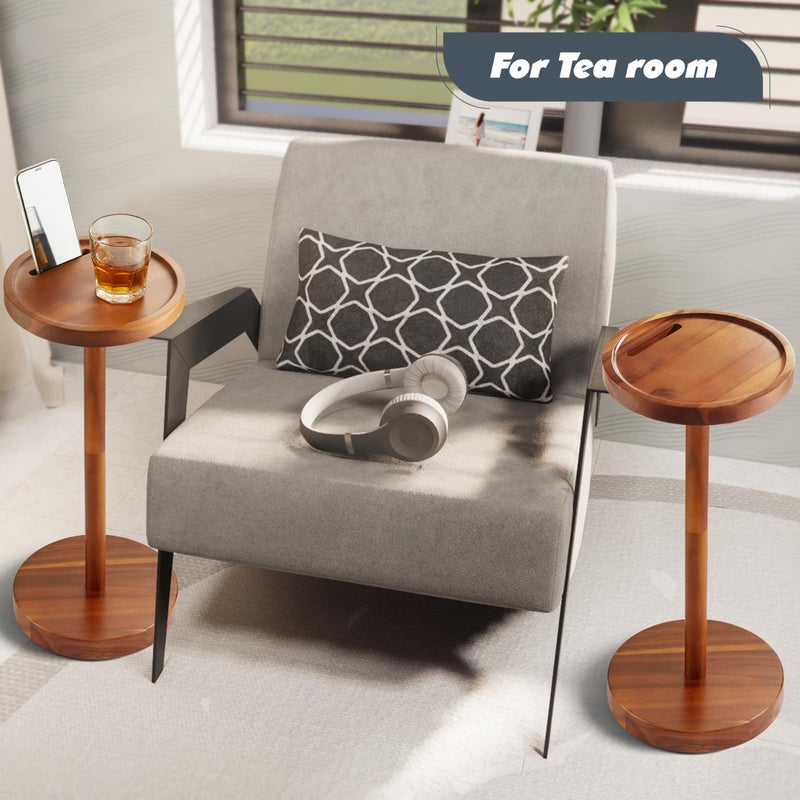 BLUEWEST Drink Table, 24.4" Tall Compact Side Table with Phone Slot and Weighted Base, Durable Pedestal Table Accent for Living Room, Bedroom, or Office, Cocktail and Martin (2, Acacia) - Image 4
