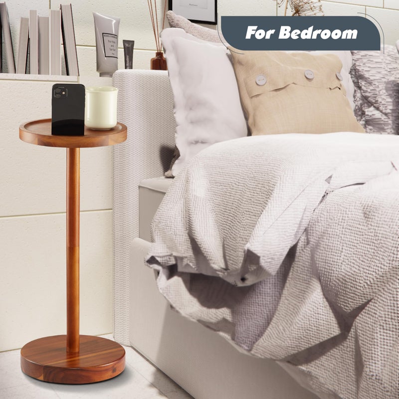 BLUEWEST Drink Table, 24.4" Tall Compact Side Table with Phone Slot and Weighted Base, Durable Pedestal Table Accent for Living Room, Bedroom, or Office, Cocktail and Martin (2, Acacia) - Image 5