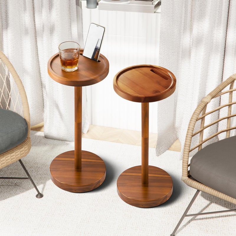 BLUEWEST Drink Table, 24.4" Tall Compact Side Table with Phone Slot and Weighted Base, Durable Pedestal Table Accent for Living Room, Bedroom, or Office, Cocktail and Martin (2, Acacia) - Image 1