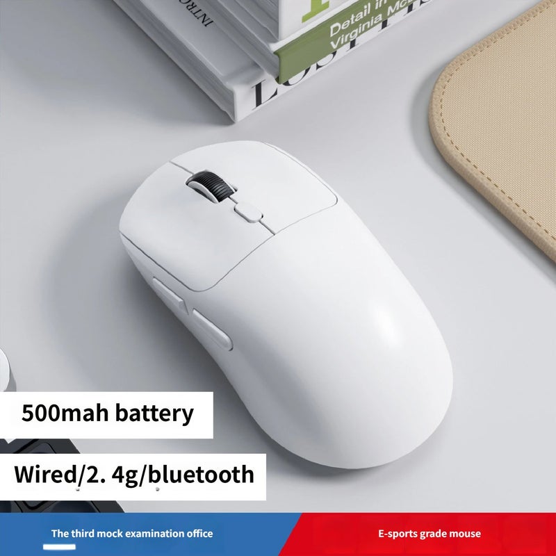 ماوس ألعاب فائق الخفة 65 جرام، ثلاث أوضاع لاسلكي 2.4G وبلوتوث وسلكي، قابل لضبط دقة حتى 6400، بطارية 500 مللي أمبير قابلة للشحن، ماوس لاسلكي مريح للألعاب والمكتب（أبيض） - Image 1
