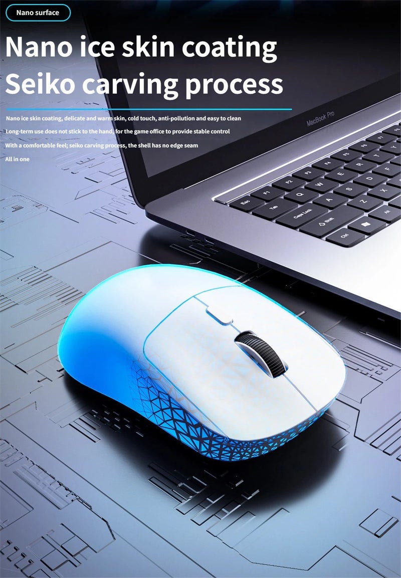 ماوس ألعاب فائق الخفة 65 جرام، ثلاث أوضاع لاسلكي 2.4G وبلوتوث وسلكي، قابل لضبط دقة حتى 6400، بطارية 500 مللي أمبير قابلة للشحن، ماوس لاسلكي مريح للألعاب والمكتب（أبيض） - Image 5