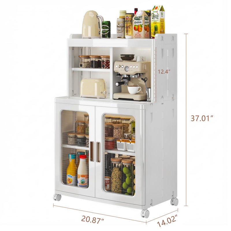 VECELO Foldable Plastic Sideboard Cabinet with Adjustable Shelves, Waterproof Buffet Cabinet with Doors for Kitchen, Dining Room & Small Spaces, White - Image 2