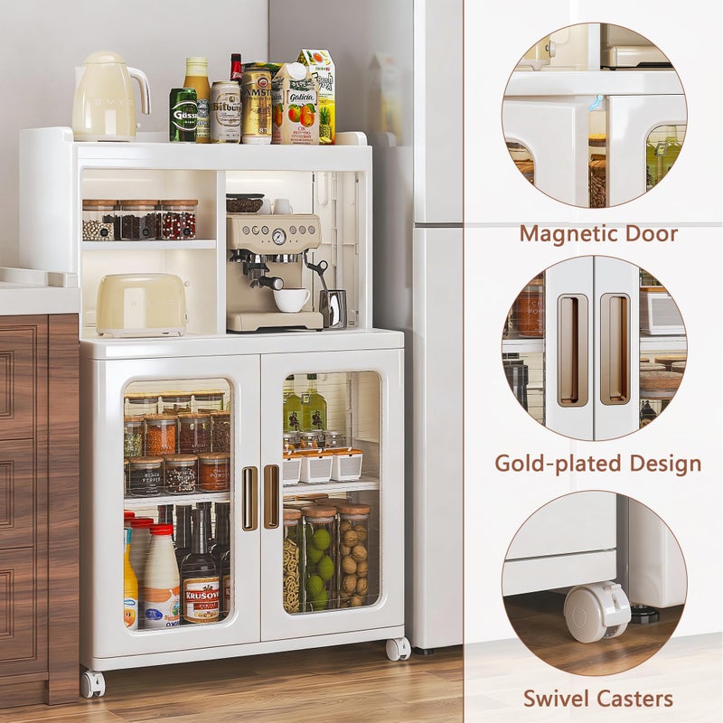 VECELO Foldable Plastic Sideboard Cabinet with Adjustable Shelves, Waterproof Buffet Cabinet with Doors for Kitchen, Dining Room & Small Spaces, White - Image 5