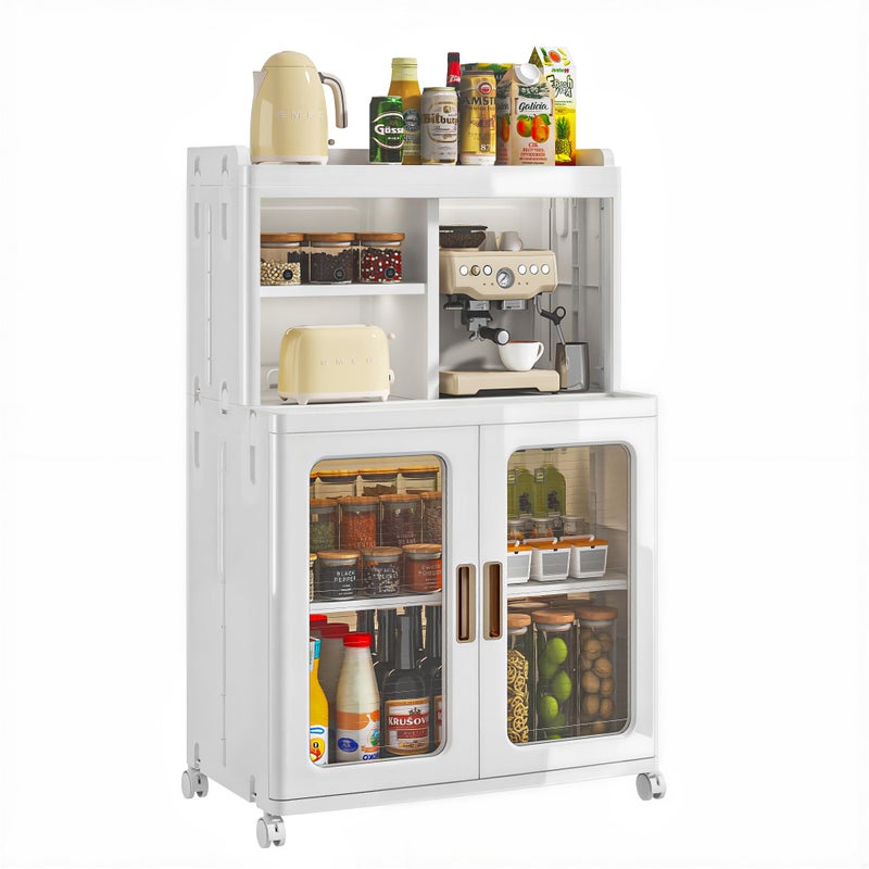 VECELO Foldable Plastic Sideboard Cabinet with Adjustable Shelves, Waterproof Buffet Cabinet with Doors for Kitchen, Dining Room & Small Spaces, White - Image 1