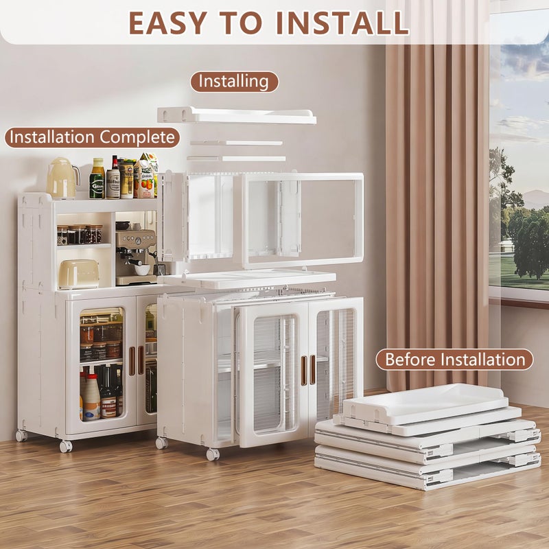 VECELO Foldable Plastic Sideboard Cabinet with Adjustable Shelves, Waterproof Buffet Cabinet with Doors for Kitchen, Dining Room & Small Spaces, White - Image 4