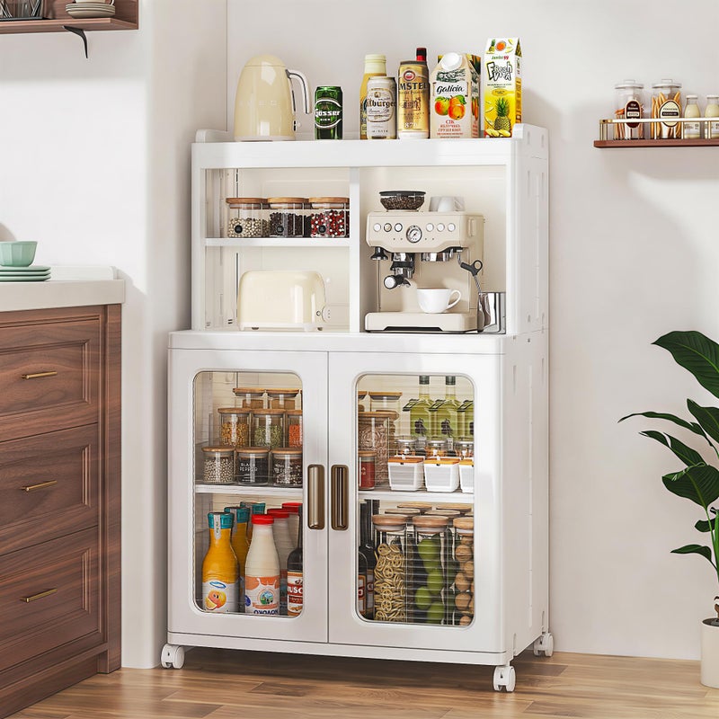 VECELO Foldable Plastic Sideboard Cabinet with Adjustable Shelves, Waterproof Buffet Cabinet with Doors for Kitchen, Dining Room & Small Spaces, White - Image 3