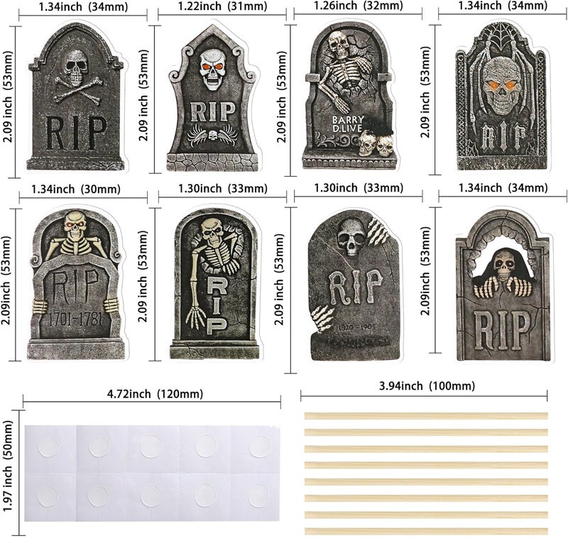 Ephlyn 32Pcs DIY Halloween Tombstone Cupcake Toppers Horrible Gravestone Skeleton Cupcake Picks for Happy Halloween Theme Birthday Party Cake Decorations Supplies - Image 2