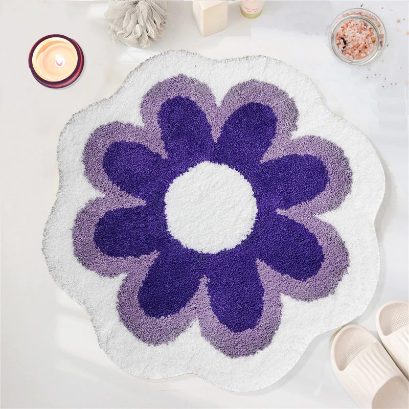YRXRUS Flower Bath Mat Purple Bathroom Rug Beauty Bath Mats Ultra Soft Microfiber Bath Rug Machine Washable Flower Rug Shower Bathtub Mat Gift Aesthetic Summer Room Decor 236x236 in