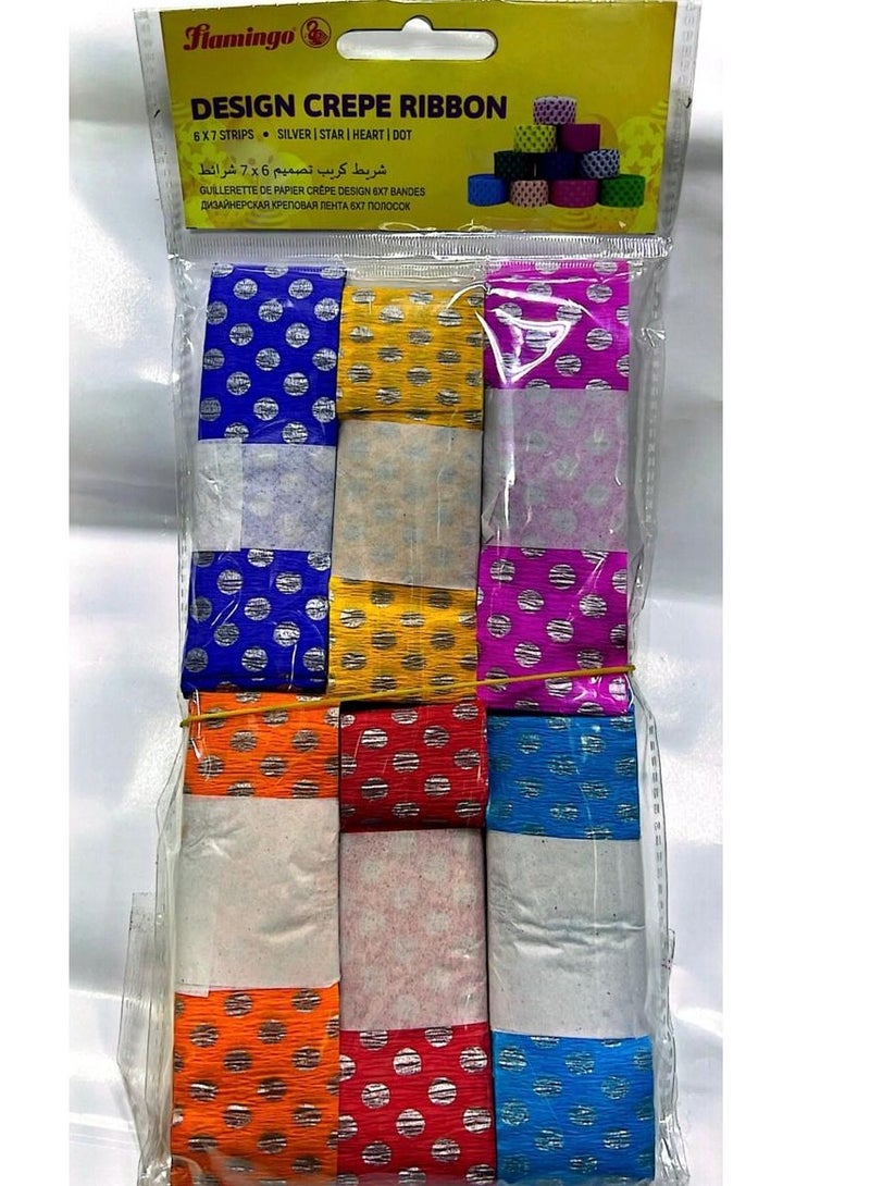 Flamingo DESIGN CREPE RIBBON 6×7 STRIPS MULTICOLOR  WITH DOT - Image 1