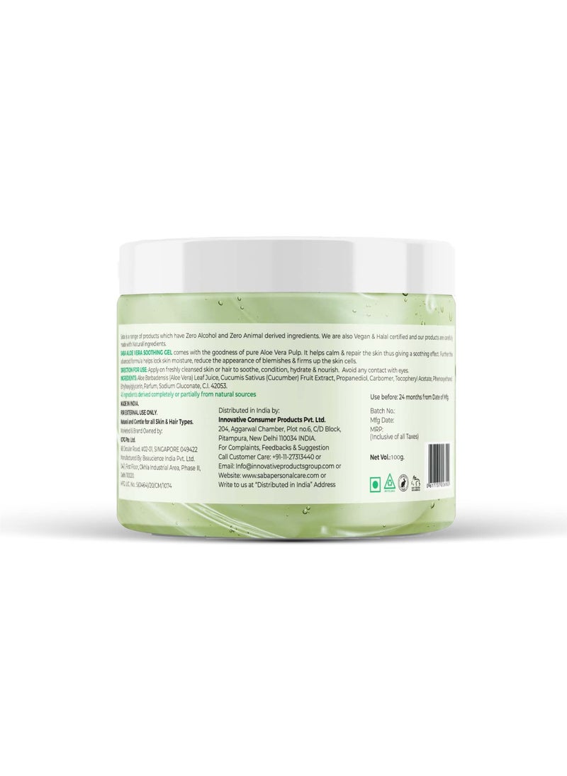 Saba Kombucha Saba Pure Aloe Vera Gel Enriched With Vitamin E for Acne Scars Glowing  Radiant Skin Moisturization after sun Hair application Natural Face care 100gm  - Image 2