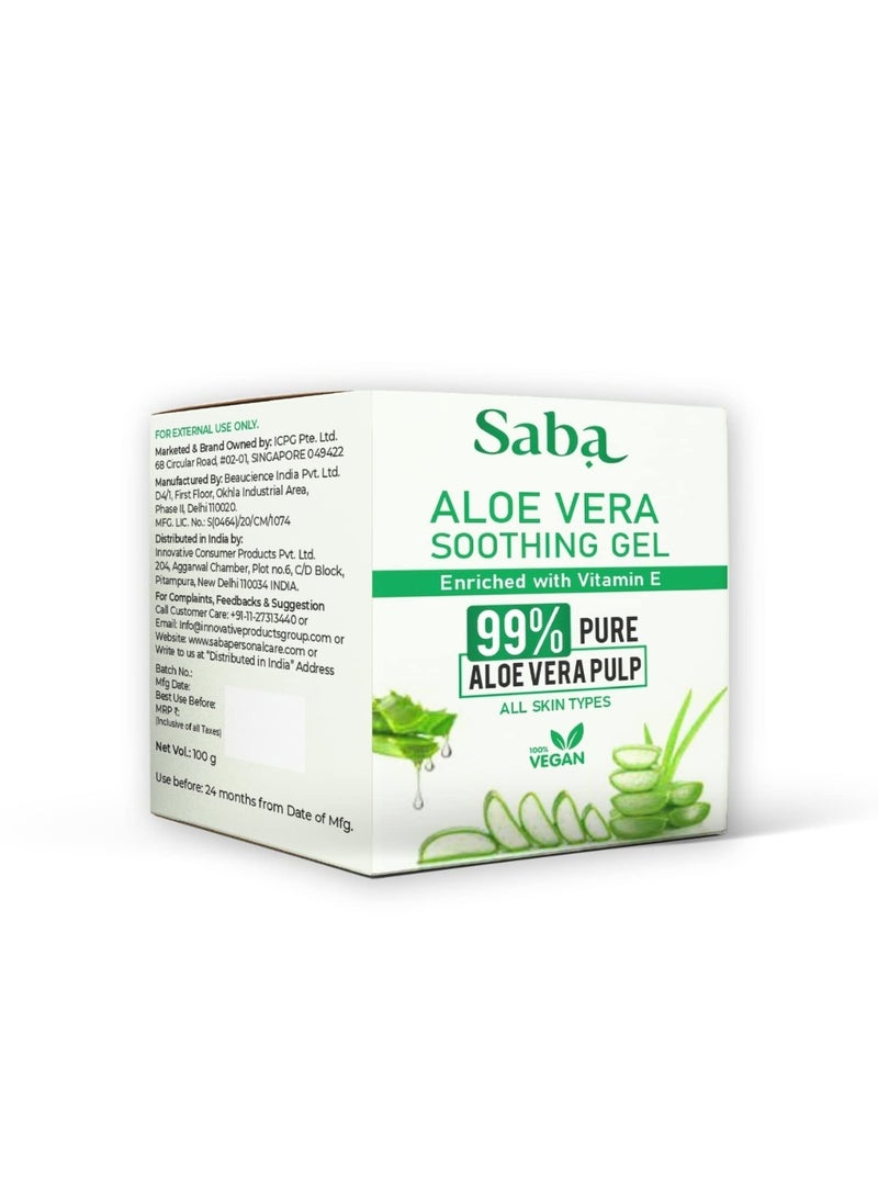 Saba Kombucha Saba Pure Aloe Vera Gel Enriched With Vitamin E for Acne Scars Glowing  Radiant Skin Moisturization after sun Hair application Natural Face care 100gm  - Image 3
