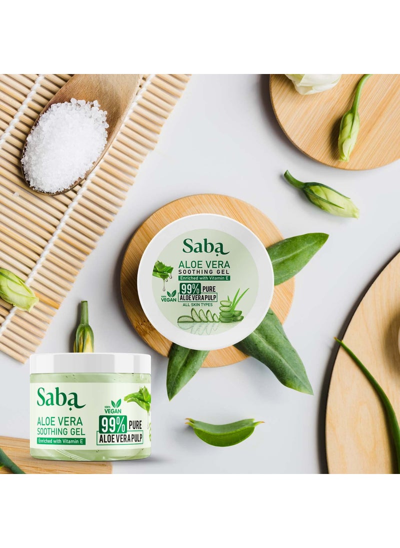 Saba Kombucha Saba Pure Aloe Vera Gel Enriched With Vitamin E for Acne Scars Glowing  Radiant Skin Moisturization after sun Hair application Natural Face care 100gm  - Image 5