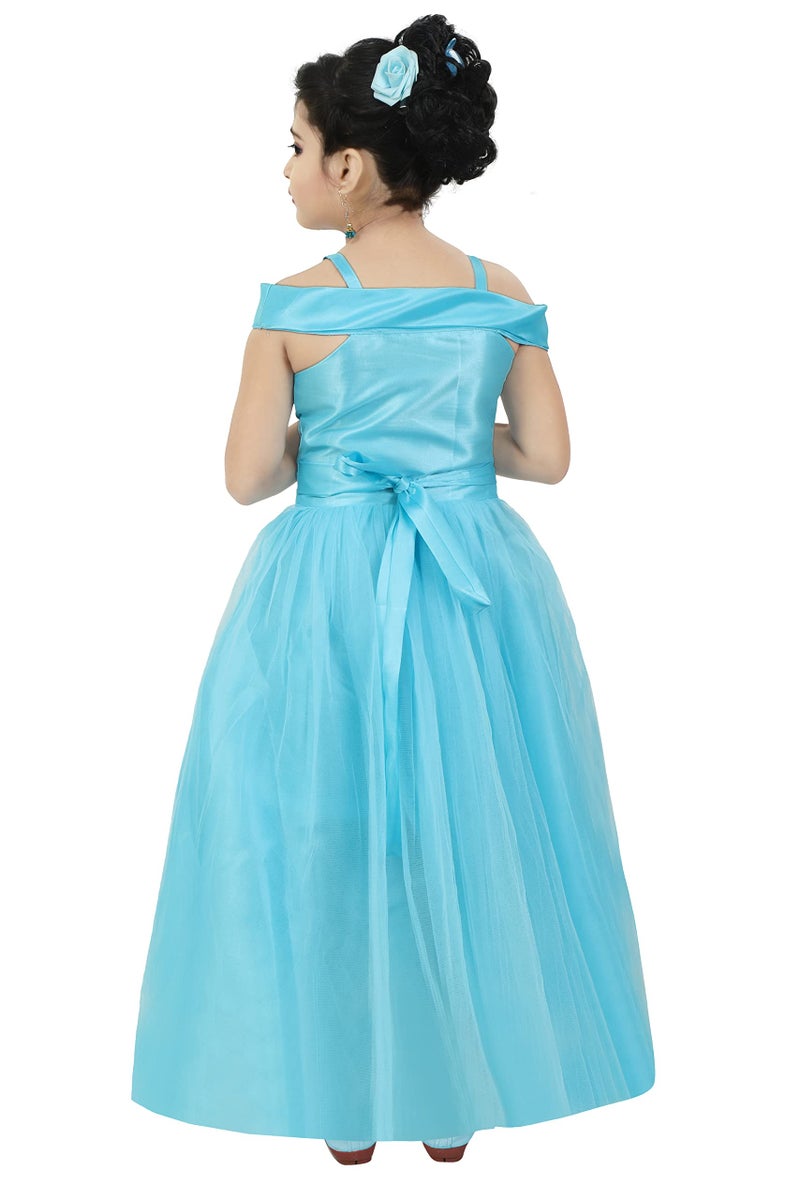 Chandrika Kids Floral Appliqué Festive Gown Dress for Girls(Blue 7-8 Years) - Image 2