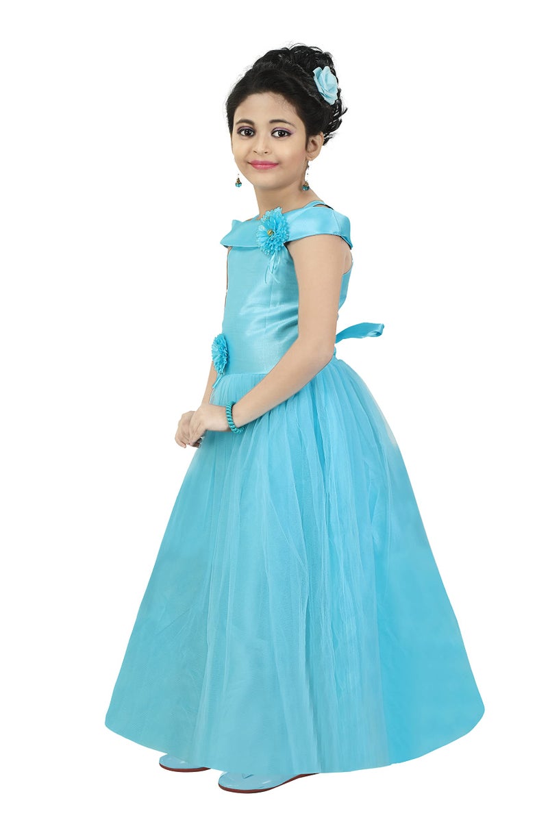 Chandrika Kids Floral Appliqué Festive Gown Dress for Girls(Blue 7-8 Years) - Image 3