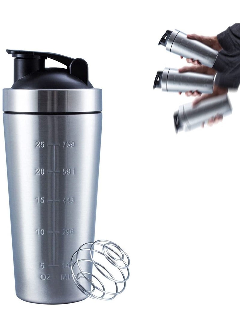 Shaker Bottle with Wire Whisk, Protein Shaker Bottle for Protein Mixes, Stainless Steel Shaker Bottle, Metal Shaker Bottle,Large Shaker Bottle 750ml - Image 1