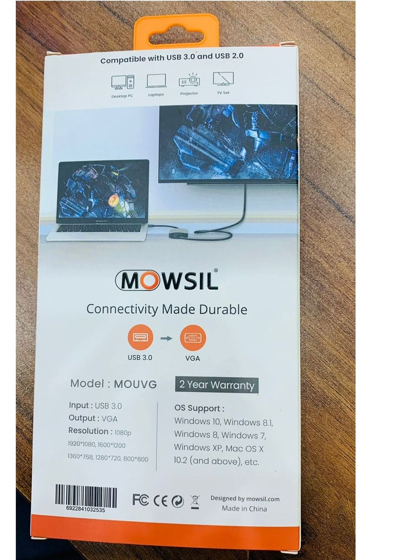 MOWSIL USB TO VGA CONVERTER (Adapter) for Windows 7 to 11, MAC OS X 10.2 (And above) - Image 2