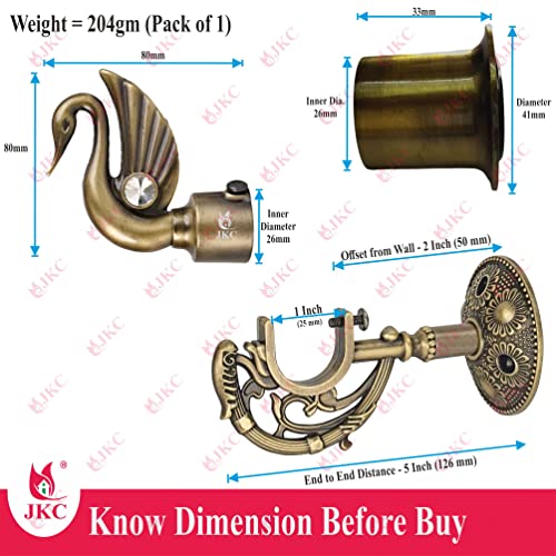 JKC Antique Zinc Alloy Peacock Curtain Brackets and Holders, Curtain Holders for Wall, Curtain Brackets, Stylish Curtain Holder, Curtain Rod Holder, Antique Color - 1 Bracket 1 Holder 1 Wall to Wall - Image 2
