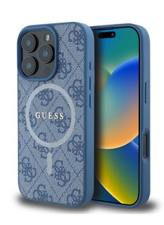 GUESS Magsafe 4G PU Leather Colored Ring And Classic Logo Case for iPhone 16 Pro - Blue  - Image 2