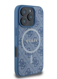 GUESS Magsafe 4G PU Leather Colored Ring And Classic Logo Case for iPhone 16 Pro - Blue  - Image 3