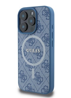 GUESS Magsafe 4G PU Leather Colored Ring And Classic Logo Case for iPhone 16 Pro - Blue  - Image 4