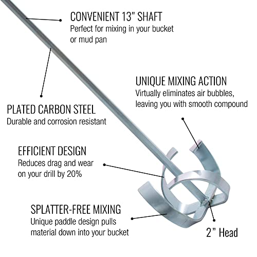 Level-5 13" Paint & Drywall Mud Mixer - LEVEL5 | 13" Shaft, 2" Head | Pro-Grade | in-Hand Drill Attachment Paddle | 5-293 - Image 2