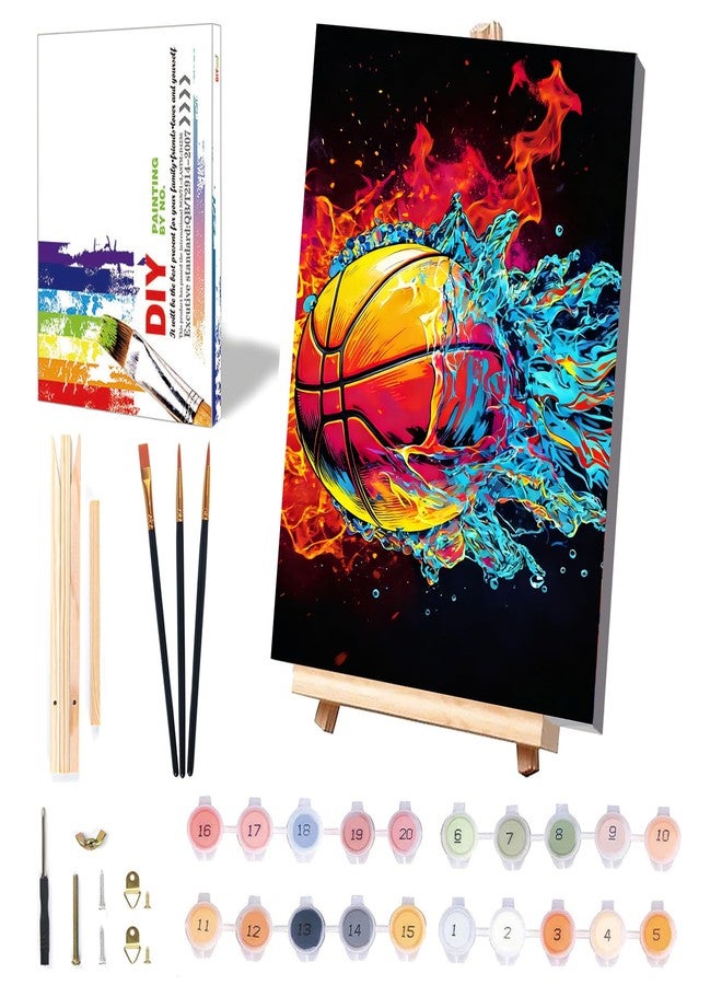 xackcme Basketball Paint by Numbers Kit for Kids with Framed Canvas - with Wooden Easel, Ball Sports Paint by Numbers for Kids Ages 8-12, Acrylic Oil Painting Kits with Nice Gift Box for Wall Decor 12x8 inch - Image 1