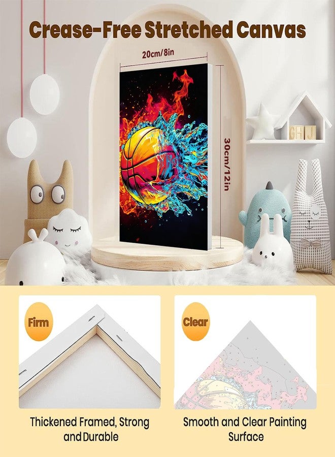 xackcme Basketball Paint by Numbers Kit for Kids with Framed Canvas - with Wooden Easel, Ball Sports Paint by Numbers for Kids Ages 8-12, Acrylic Oil Painting Kits with Nice Gift Box for Wall Decor 12x8 inch - Image 2