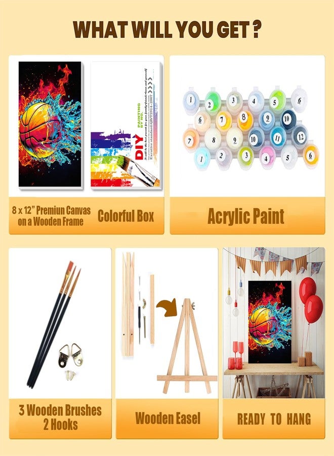 xackcme Basketball Paint by Numbers Kit for Kids with Framed Canvas - with Wooden Easel, Ball Sports Paint by Numbers for Kids Ages 8-12, Acrylic Oil Painting Kits with Nice Gift Box for Wall Decor 12x8 inch - Image 4