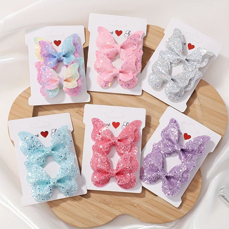 2Pcs Candy Color Style 3 Girl Sparkling Bow Hair Clip Printed Fabric Artwork Ponytail Pair Clips Holiday Dance College Hairstyle - Image 3