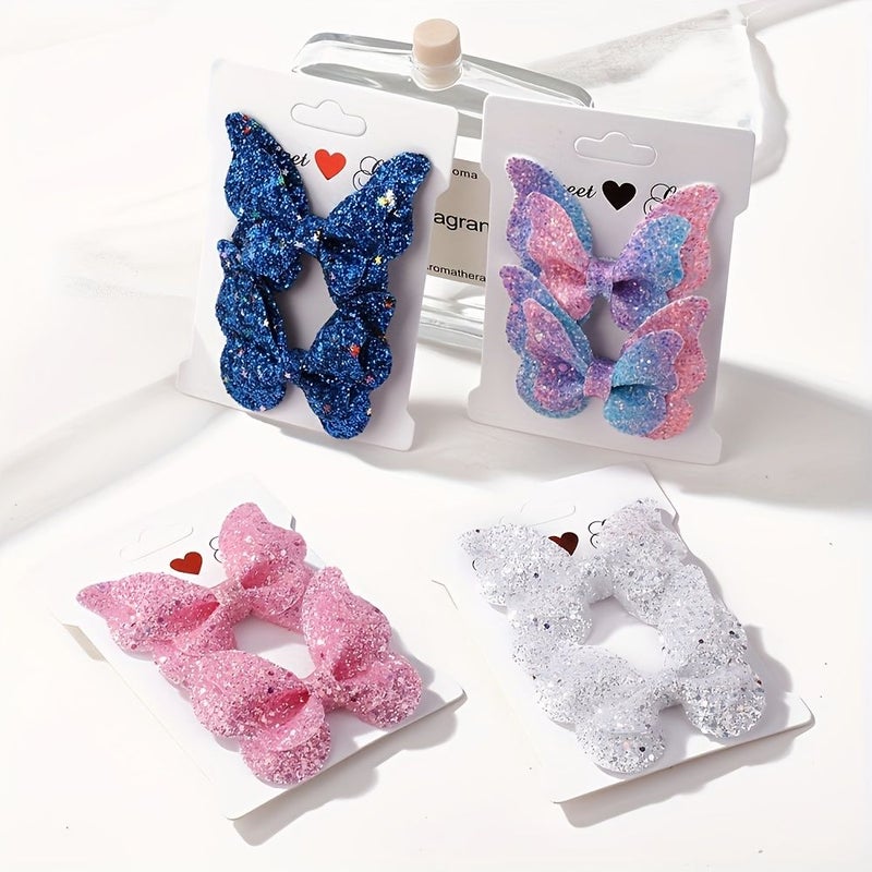 2Pcs Candy Color Style 3 Girl Sparkling Bow Hair Clip Printed Fabric Artwork Ponytail Pair Clips Holiday Dance College Hairstyle - Image 2