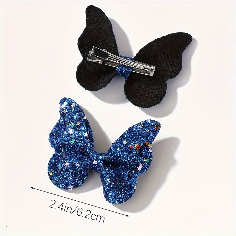 2Pcs Candy Color Style 3 Girl Sparkling Bow Hair Clip Printed Fabric Artwork Ponytail Pair Clips Holiday Dance College Hairstyle - Image 5