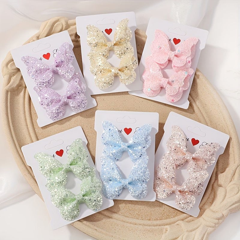 2Pcs Candy Color Style 3 Girl Sparkling Bow Hair Clip Printed Fabric Artwork Ponytail Pair Clips Holiday Dance College Hairstyle - Image 4