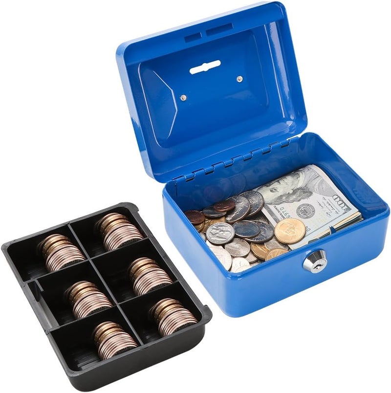 Decaller Cash Box with Slot for Kids, Small Money Box with Money Tray & Key Lock, 6" x 4 4/5" x 3 1/5", Blue, QH1507XS - Image 2
