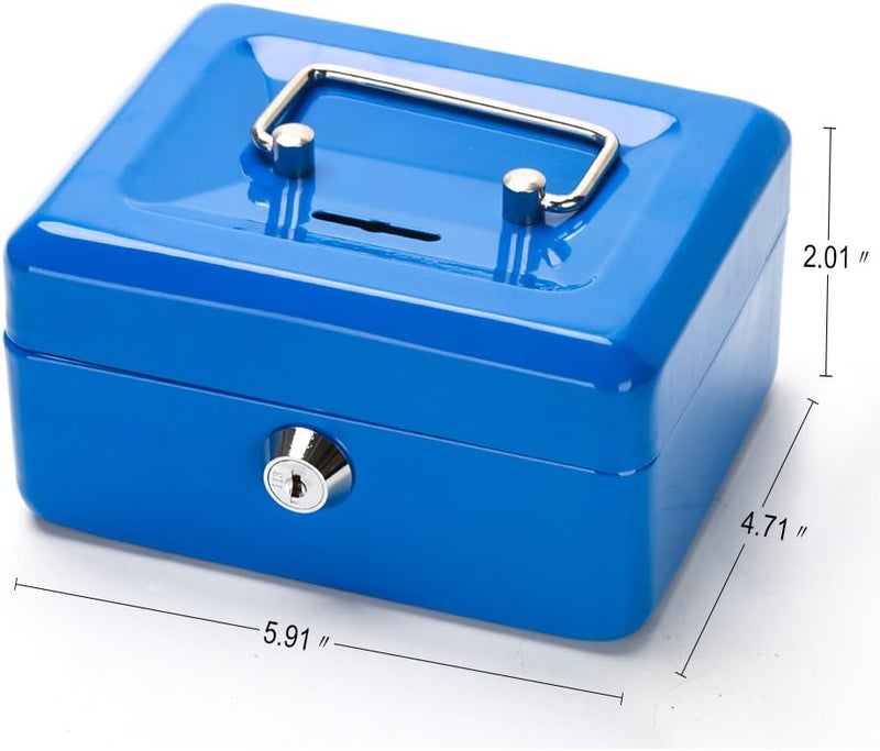 Decaller Cash Box with Slot for Kids, Small Money Box with Money Tray & Key Lock, 6" x 4 4/5" x 3 1/5", Blue, QH1507XS - Image 4