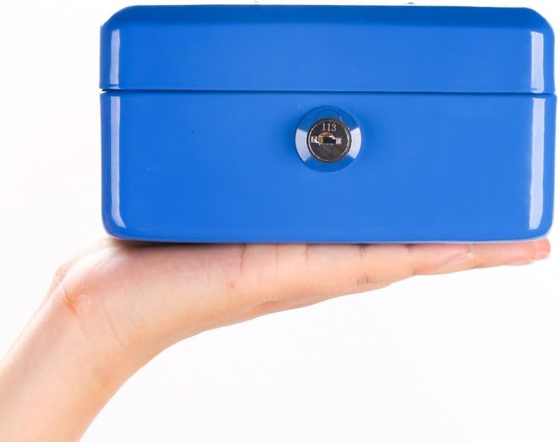 Decaller Cash Box with Slot for Kids, Small Money Box with Money Tray & Key Lock, 6" x 4 4/5" x 3 1/5", Blue, QH1507XS - Image 5