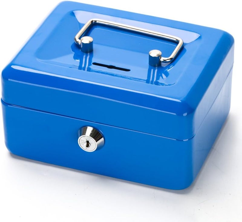 Decaller Cash Box with Slot for Kids, Small Money Box with Money Tray & Key Lock, 6" x 4 4/5" x 3 1/5", Blue, QH1507XS - Image 1