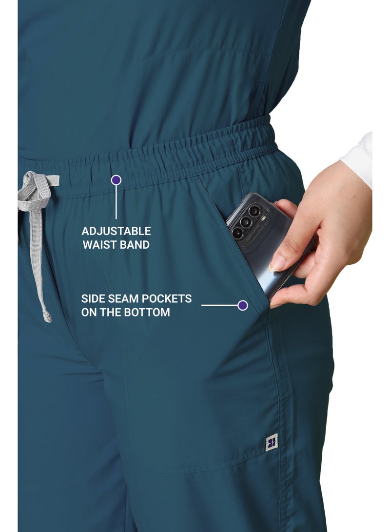 KNYA Classic Women's 5-Pocket Mandarin Collar Scrub Suit | Short Sleeves | Athletic Fit | For Doctors (Teal, 2XL) - Image 4